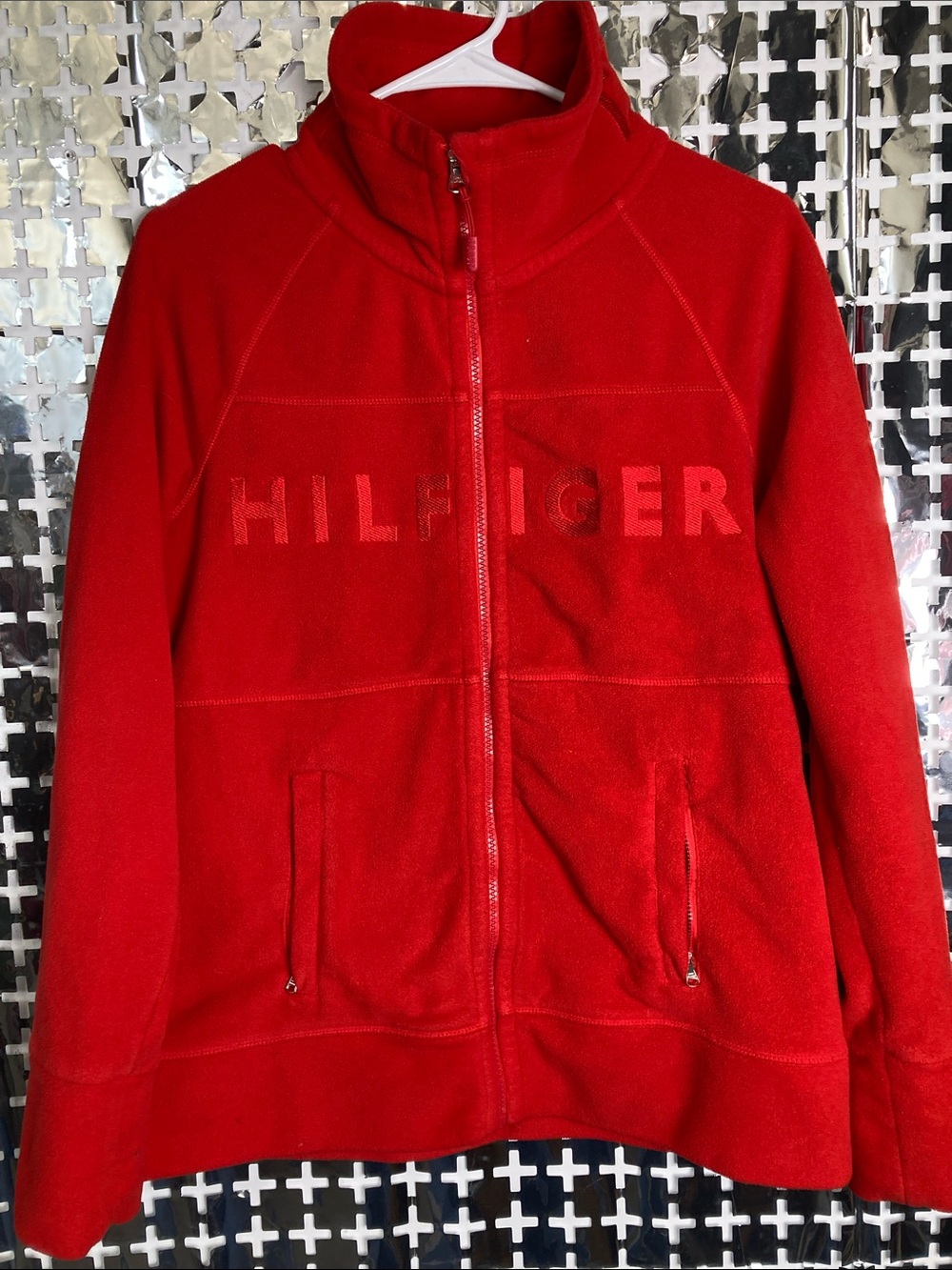 Tommy Hilfiger Red Full-Zip Fleece Jacket with Hood